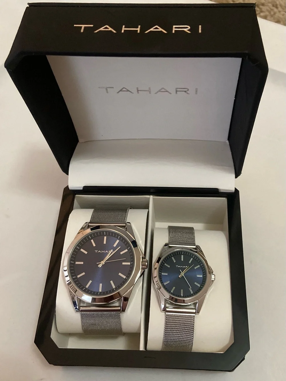 Tahari Silver Mesh Strap Watch with Blue Dial